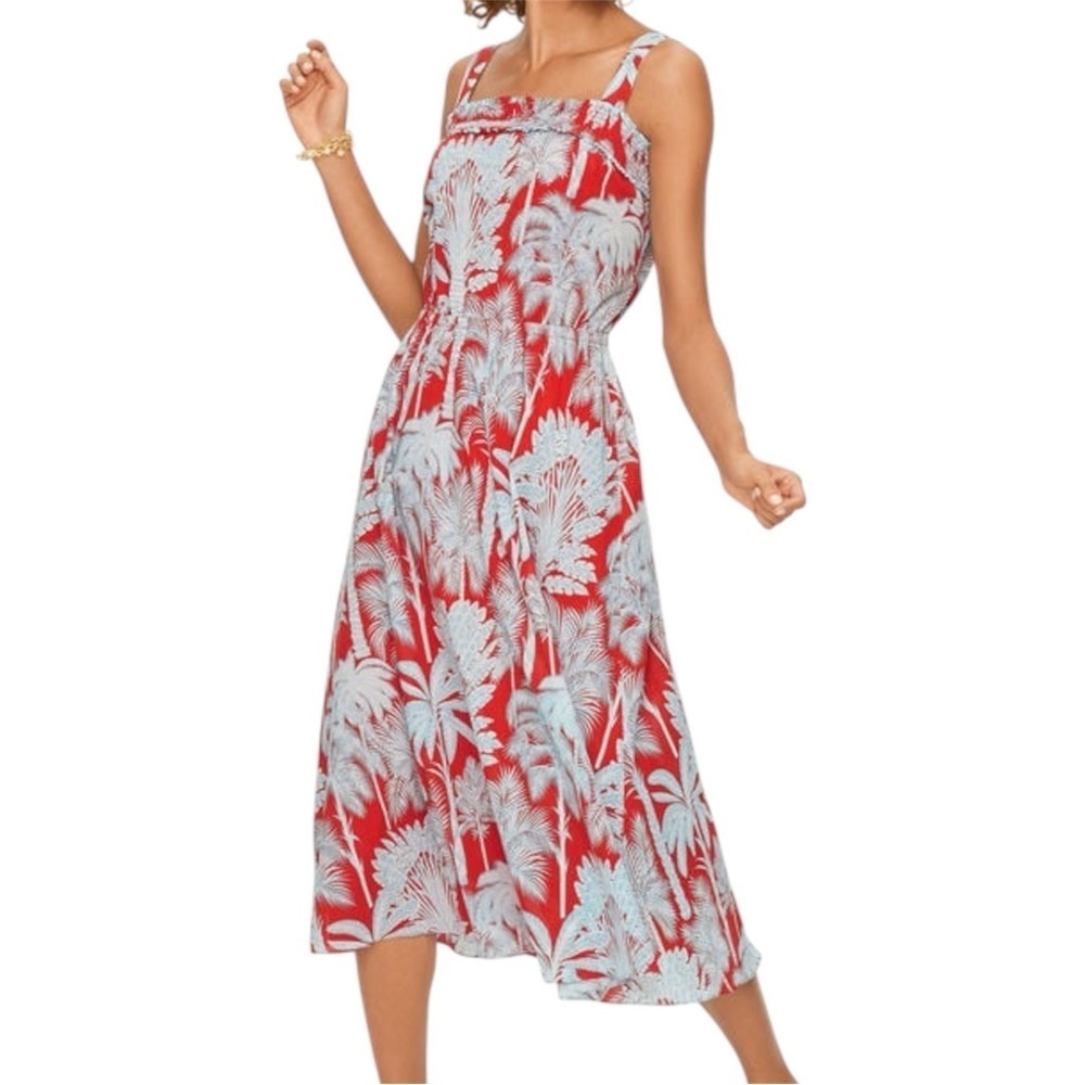 Talbots Oasis Palm Voile Fit & Flare Midi Dress Size 8 P Cotton Resortwear
